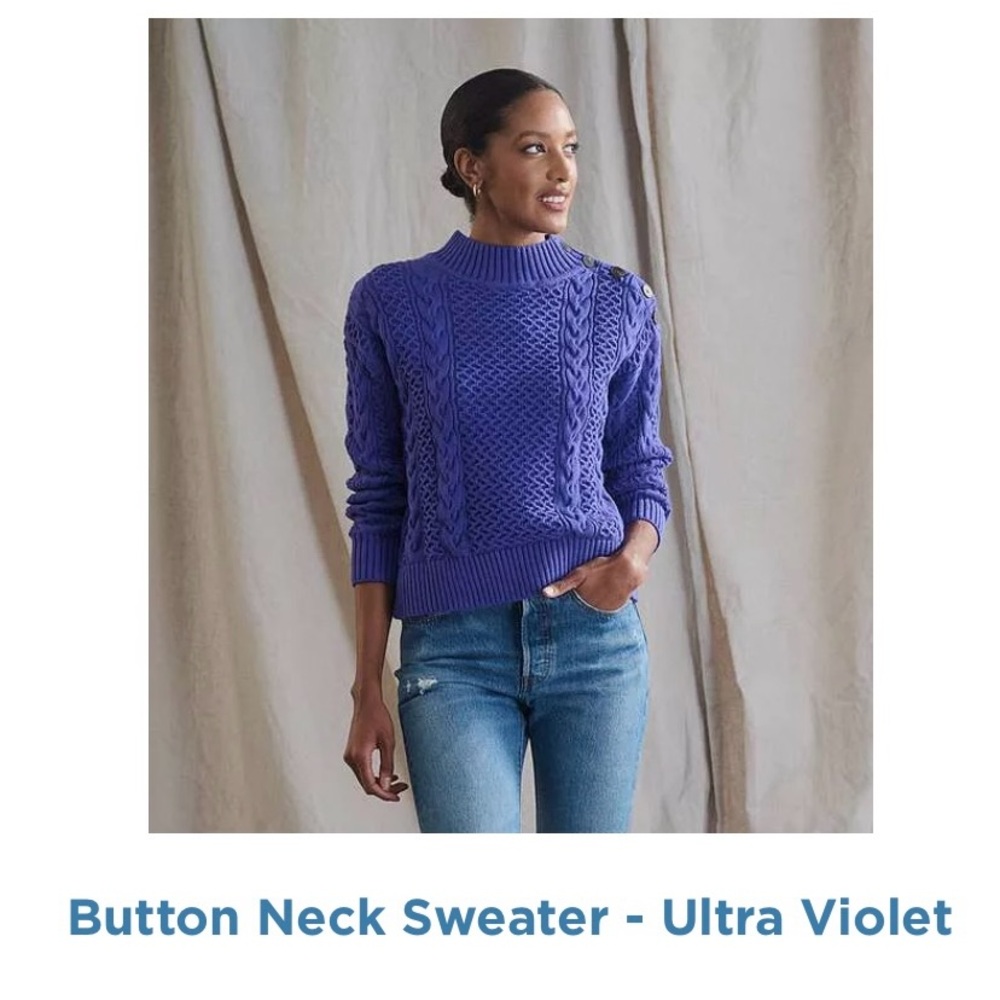 Hatley Purple Cable Knit Button Neck Sweater